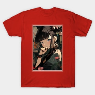 Aesthetic Anime Girl Pink Rosa Black | Quality Aesthetic Anime Design | Premium Chibi Manga Anime Art T-Shirt